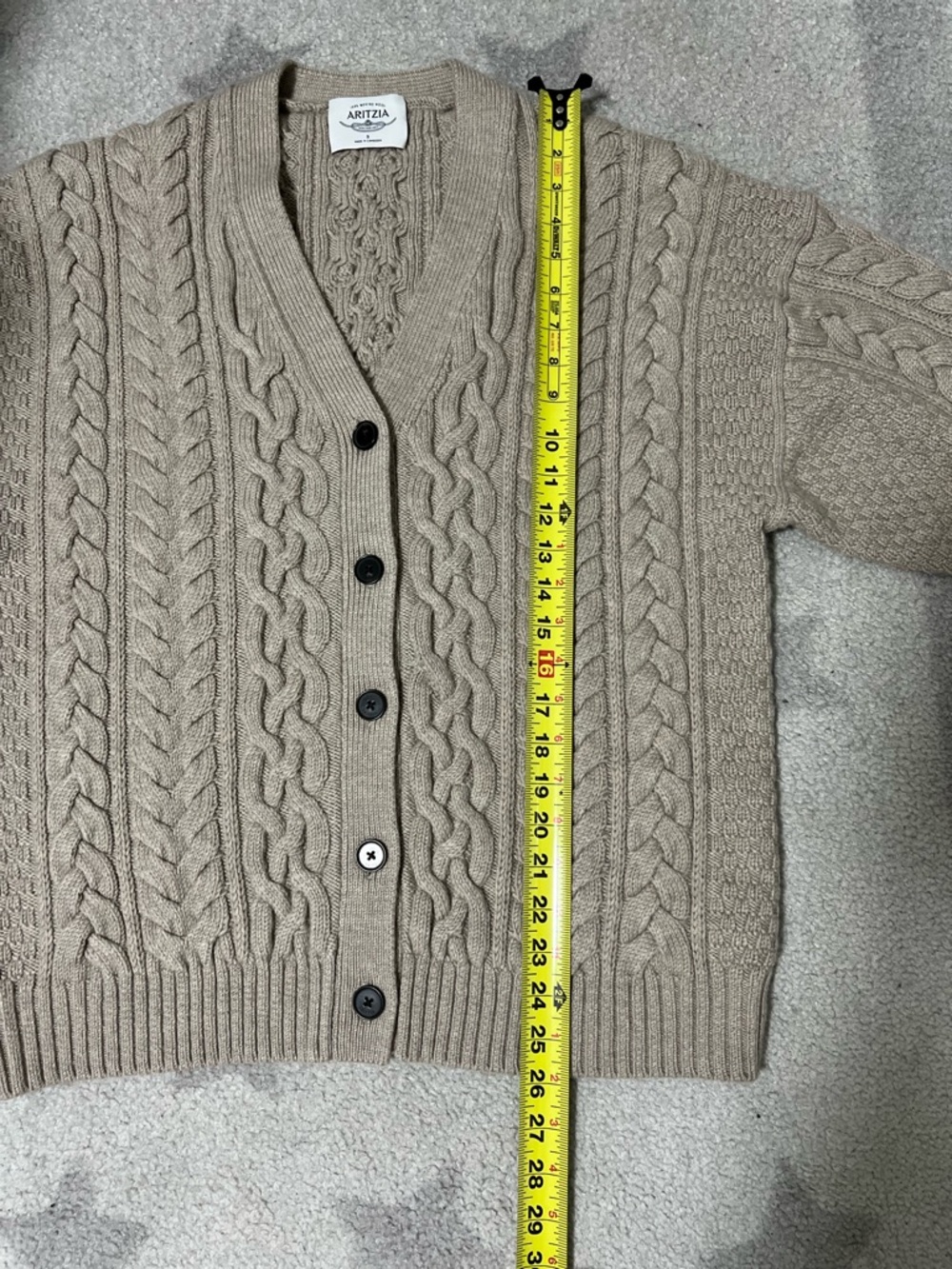 Aritzia Heritage Knit Merino Wool Cable-knit V-Neck Oversized Cardigan Sz S - Picture 9 of 15